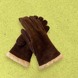 Vintage Brown Genuine Suede Leather with Cream Shearling Gloves